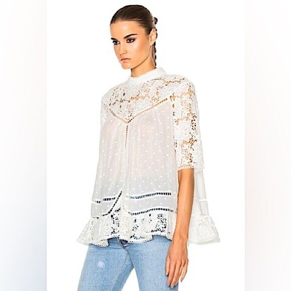 Zimmermann Caravan Embroidered Smock Top in Ivory White Crochet Lace Boho - Picture 4 of 14